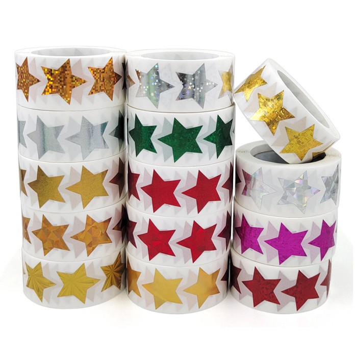 

Label Sticker Glitter Decoratif DIY Warna Warni Pelangi (500pcs/ roll)