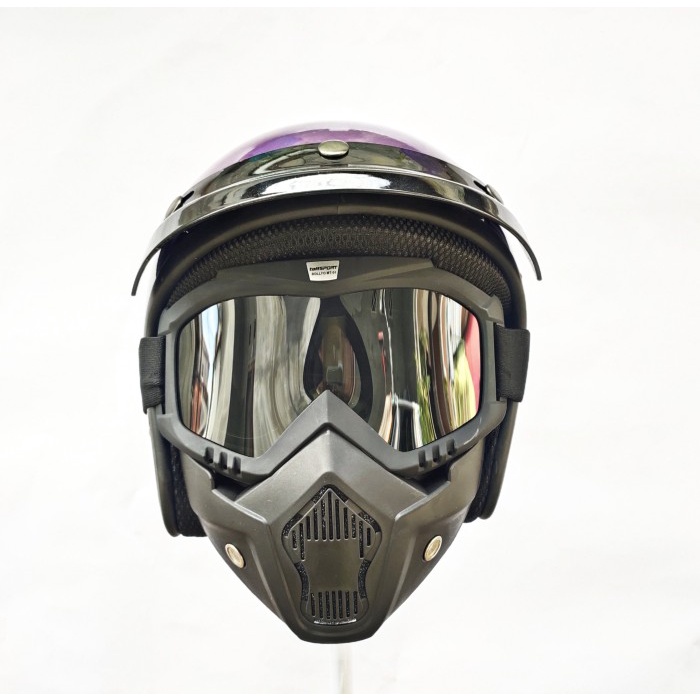 helm retro kaca google mask helm bogo kaca google masker helm kacamata - Hitam