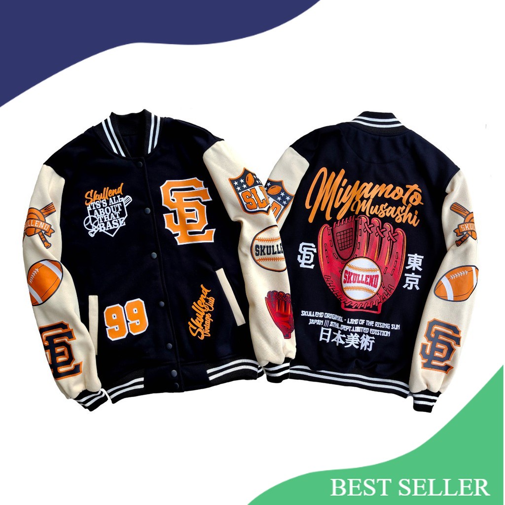 SKULLEND Jaket Varsity Baseball Pria Wanita - Varsity Jacket Vintage Baseball Oversize Jumbo Origina