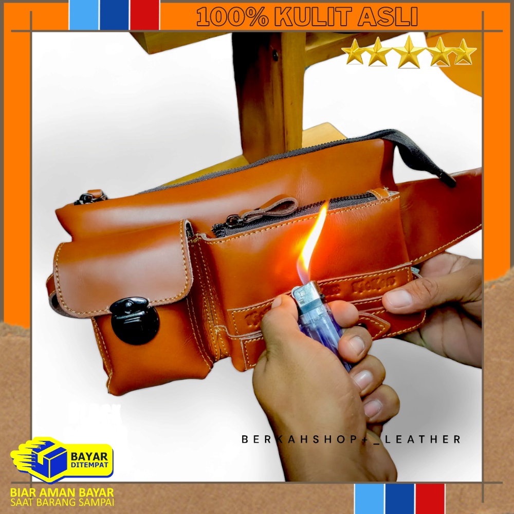 Tas Pinggang Selempang Waistbag Kulit Asli Pria Cowok Slempang Slingbag Waist Bag Weistbag Waishbag 