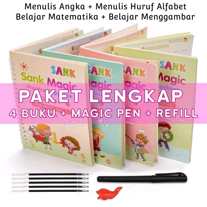 

4 in 1 Buku Sank Book Magic 3D Reusable With Pen - Buku Edukasi Anak TK SD PG - Buku Ajaib Bisa Dipakai Berulang Kali