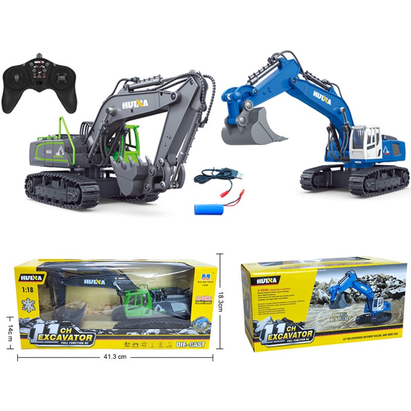 Diecast Miniatur Alat Berat Huina 1558 RC Excavator 1/18 Scale 2.4Ghz 11ch Metal Bucket 1331 Upgrade