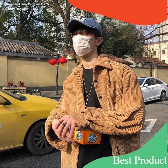 Corduroy Retro Long Sleeve Outer Shirt Casual Oversize in Brown and Black Color - Kemeja Outer Casua