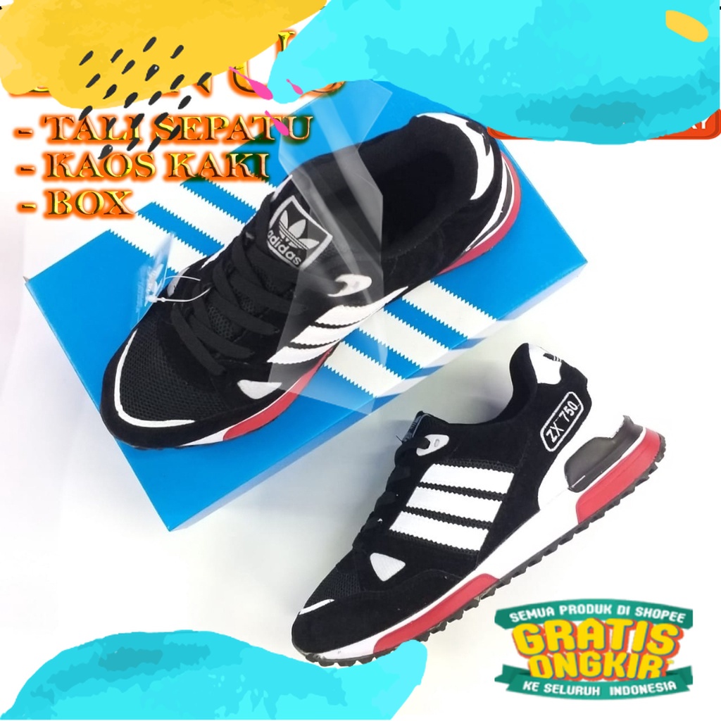 SEPATU ADIDAS ZX - 750 BLACK RED MADE IN VIETNAM SUDAH GRATIS BOX/Orange