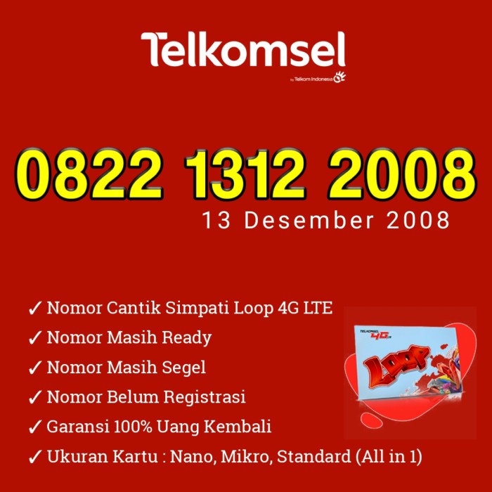 Nomor Cantik Simpati Loop 4G LTE 0822 1312 2008