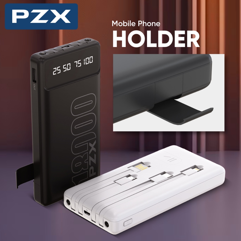 Powerbank PZX LED 18000mAh Built in Cable Fast Charging 2.1A Plus Docking C163