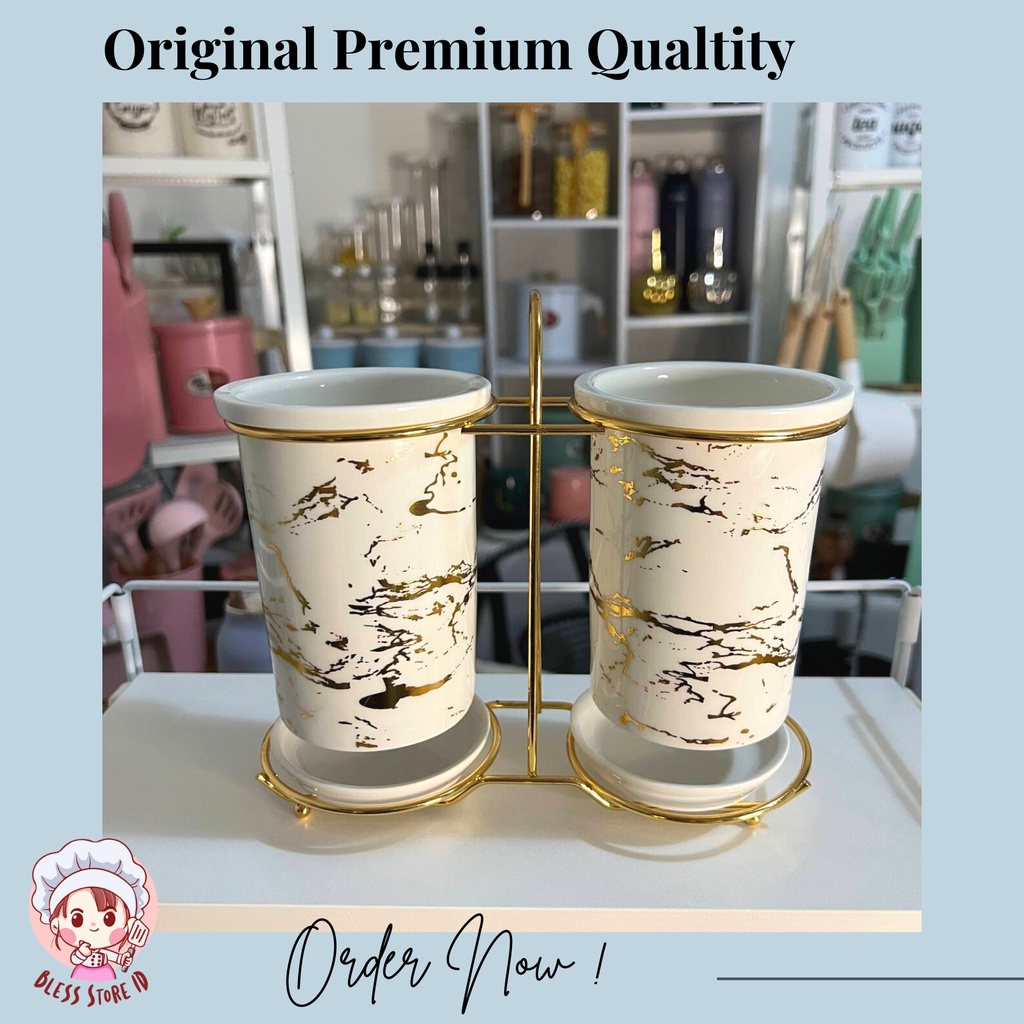 Tempat Sendok Keramik Mewah / Wadah Sendok Keramik Marble Set /Tempat Sendok Mewah