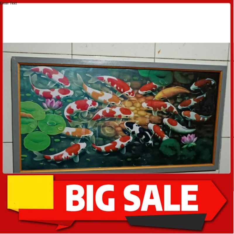 hiasan dinding lukisan cetak ikan koi hoxy plus bingkai ukuran 100×50