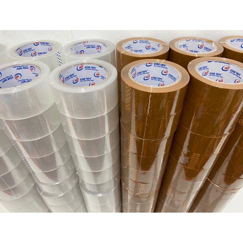 

Lakban 1 Slop ( 6pcs ) - Clear Bening (Putih)& Coklat - Merek Star Tape Kualitas Terbaik