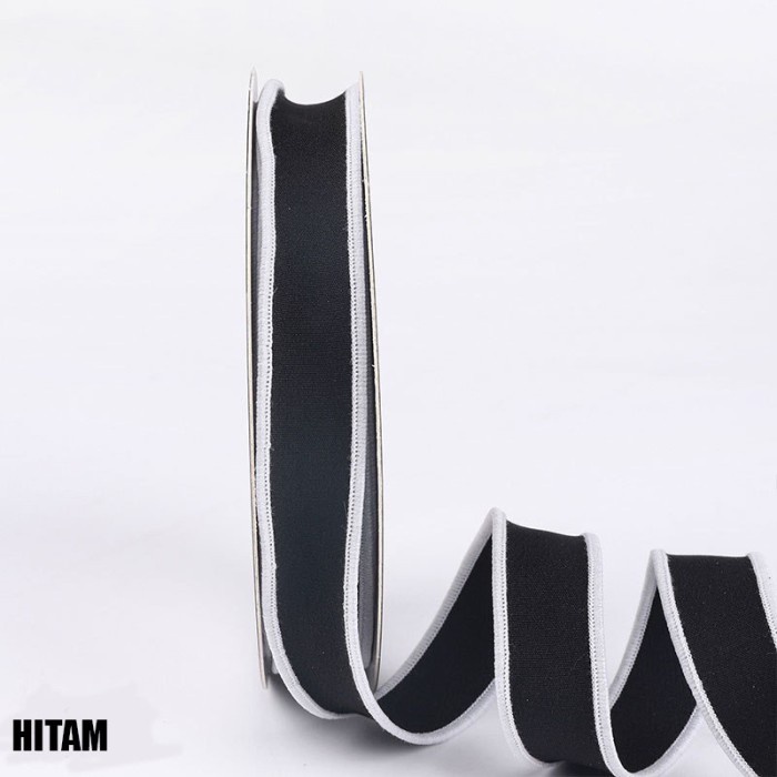 

[ 2 CM ] Pita Bahan Kain Premium Motif Garis / Pita Kado - Hitam ORI