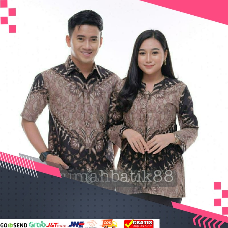 MOTIF BATIK BATU TERMURAH TERPOPULER /Size M L XL XXL XXXL Batik Couple Motif Keris Coklat Atasan Ba