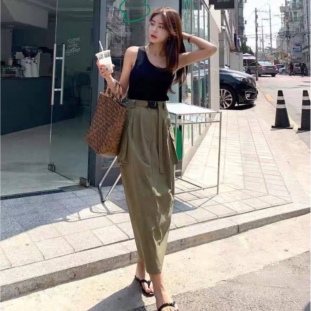 17132 ROK KATUN SEMI CARGO BUTTON SLETING DEPAN TWIN POCKET VARIASI SLIT BELAH BELAKANG PINGGANG KAR
