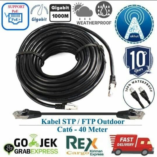 Kabel Lan Cat 6. STP. Outdoor. 45 Meter. Terpasang Rj 45 cat 6 Besi.