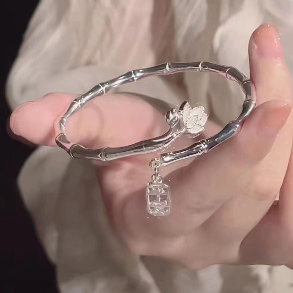 Gelang/Gelang/Baru Gelang Perak Murni Teratai Bambu Aman/Gelang Bambu Tekanan Tinggi Wanita Terbuka 