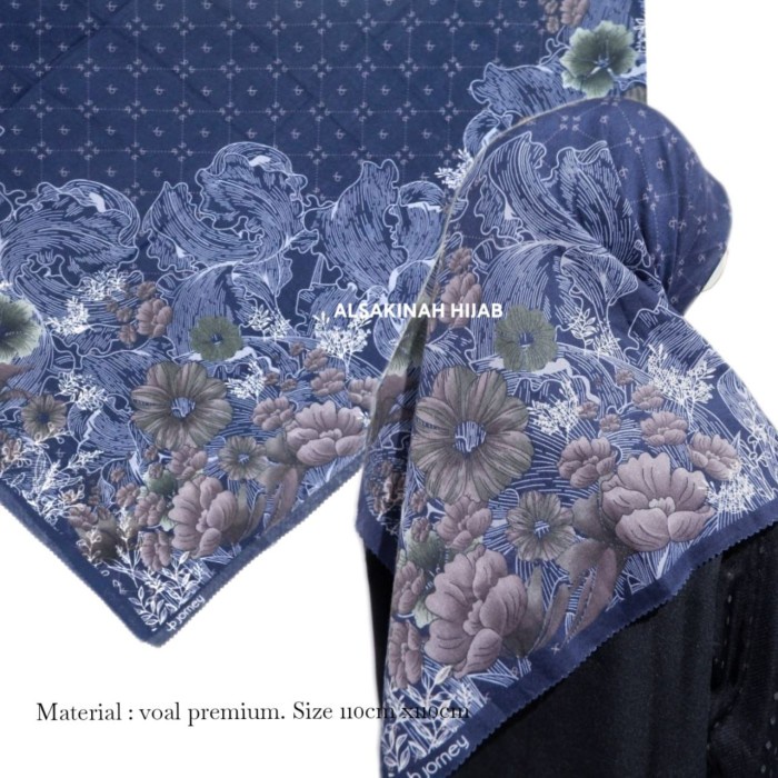 KERUDUNG HIJAB SEGIEMPAT VOAL MOTIF DEEKA KW PREMIUM WAFFA 36 - Navy