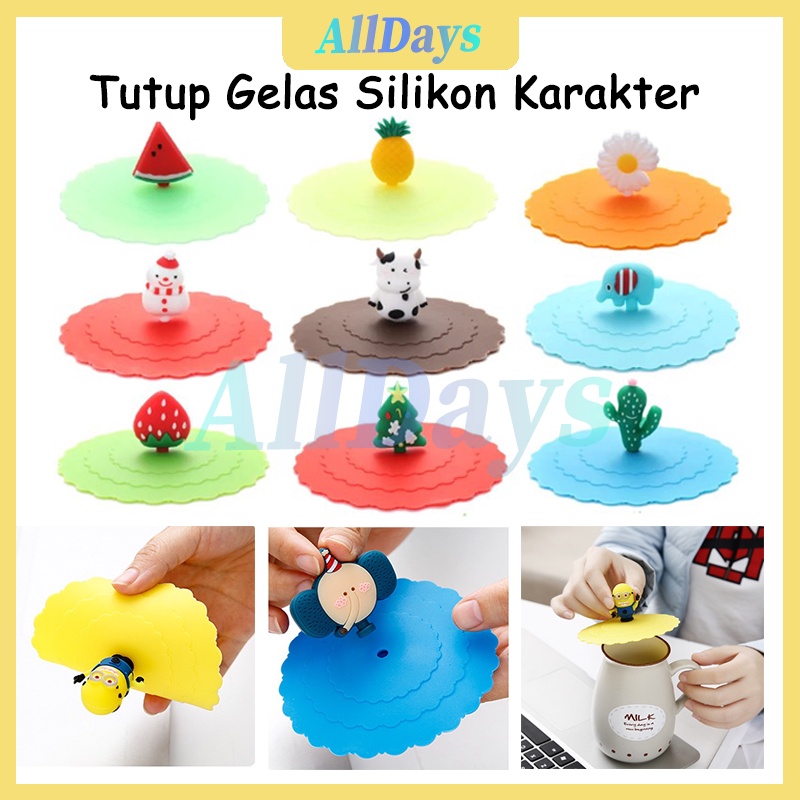 Tutup Gelas Silikon Karakter  Tutup Gelas Silikon Tutupan Cangkir Karakter Lucu Mug Cover Cangkir Si