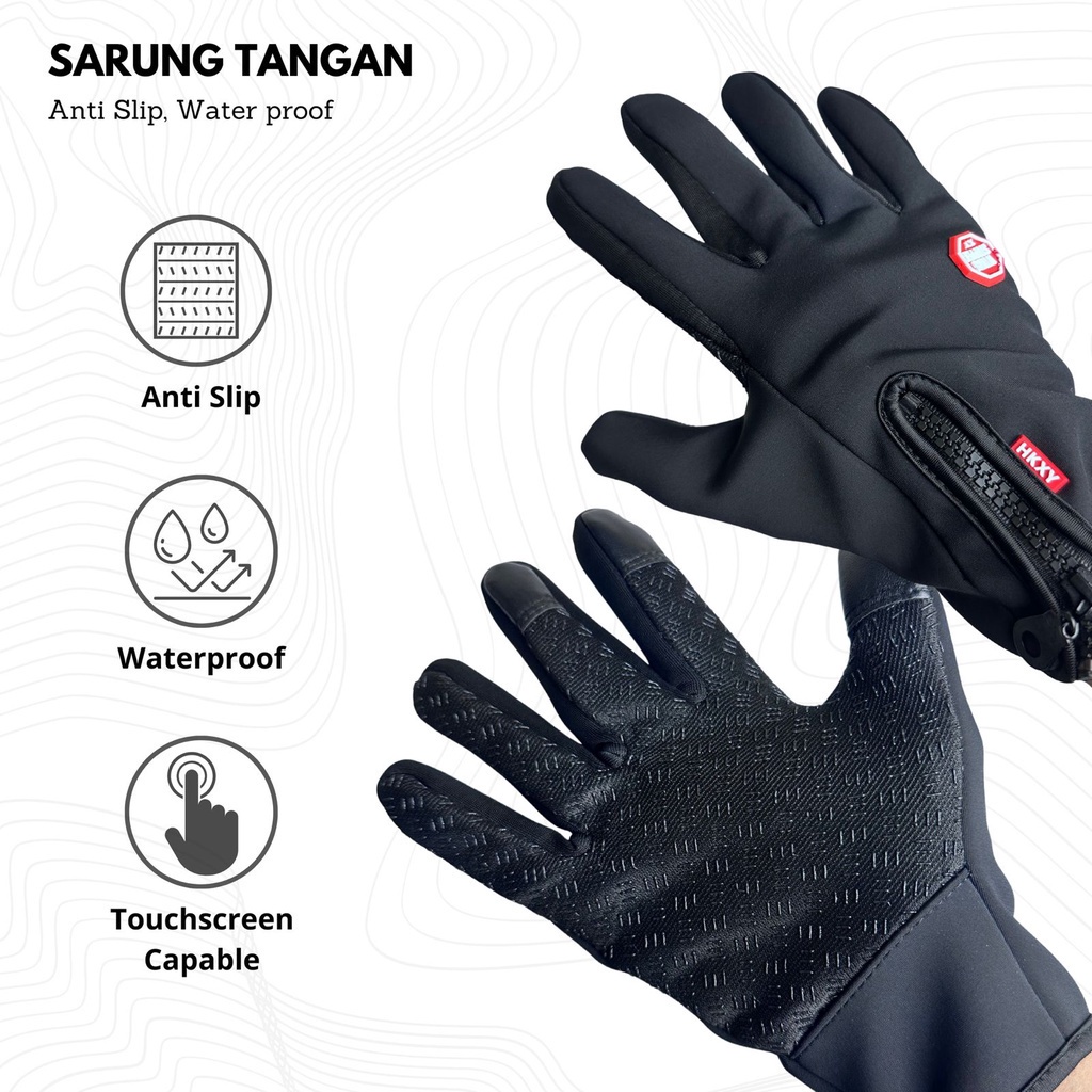 Sarung Tangan Rajut Unisex Sarung Tangan Zipper Resleting Water droplet proof Sarung tangan Sepeda Motor Touchscreen HP