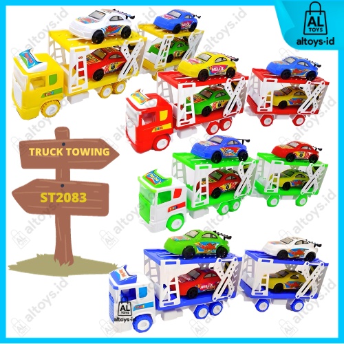 TRUCK KONTAINER ANKUT SEDAN 4pcs ST2083 MAINAN ANAK KENDARAAN MOBIL TRUCK TOWING PENGANKUT MOBIL MUA