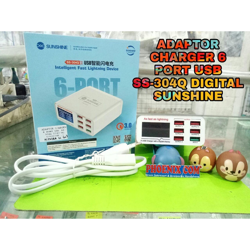 ADAPTOR CHARGER 6 PORT USB SUNSHINE SS-304Q DIGITAL QC 3.0 FASTCHARGING