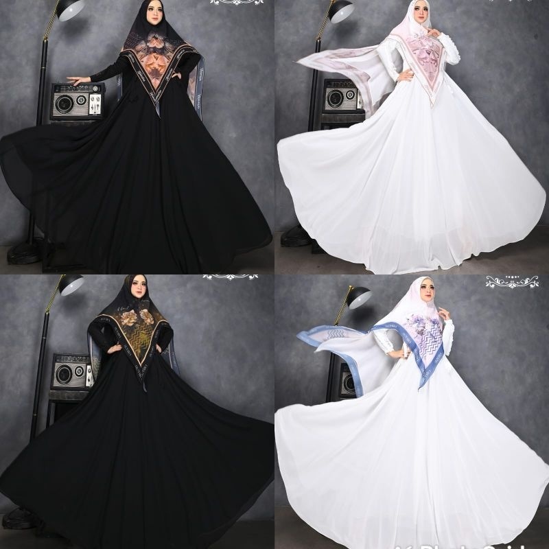 READY ALISYA Series by HUMAIRA SYari Branded Ceruty Jersey Haji Umroh Hitam Putih READY STOCK Bigsoo