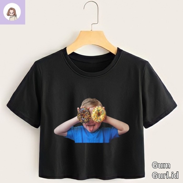 kaos baju CROP TOP ADLV ACME DE LA VIE CROP TEE BOY DONUTS h&m wanita - Hitam, S