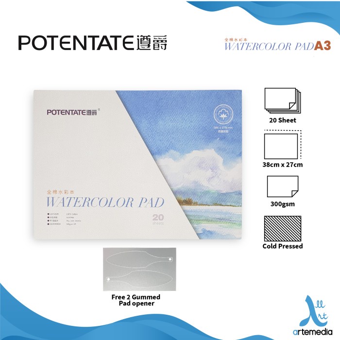 

Kertas Cat Air Potentate A3 Cotton 300gsm Watercolor Paper Pad