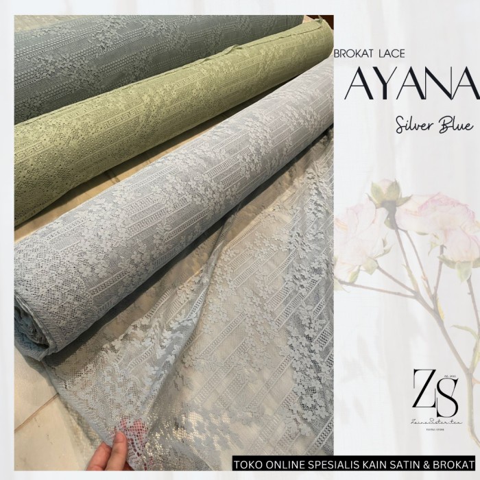 Kain Kebaya Brokat Brukat Lace Ayana Motif Bunga Warna Silver Blue