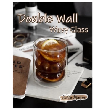 GELAS DOUBLE WALL KACA ESTETIK DUA LAYER WAVY KOPI JUICE 225ML