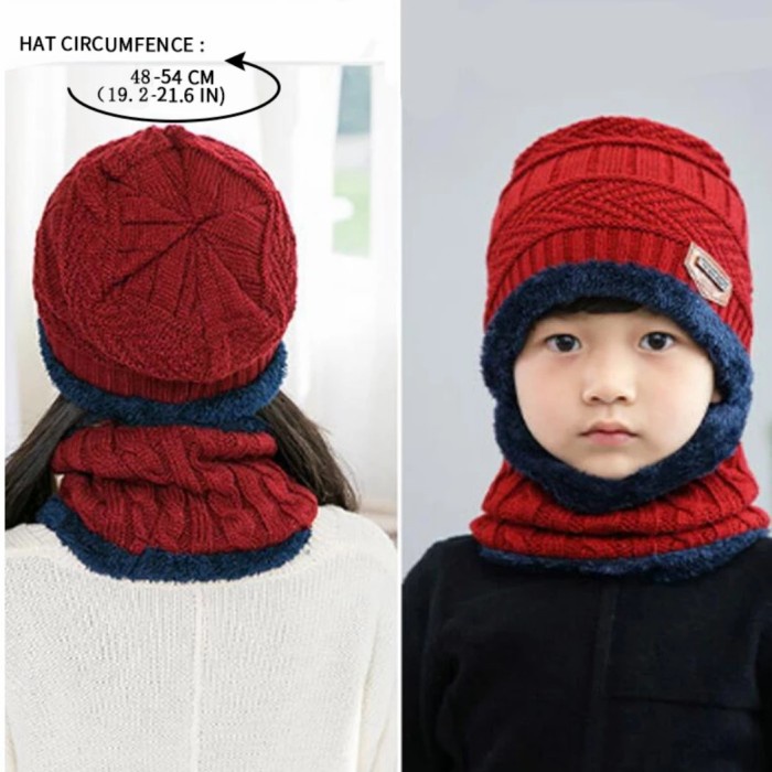 Kupluk Topi Syal Anak Cewek dan Cowok Musim Dingin Winter - Khaki