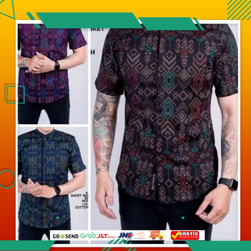 BAJU BATIK PRIA KEREN MODEL BARU /( Ready Jumbo ) Kemeja Batik Pria Songket Lengan Pendek Batik Pend