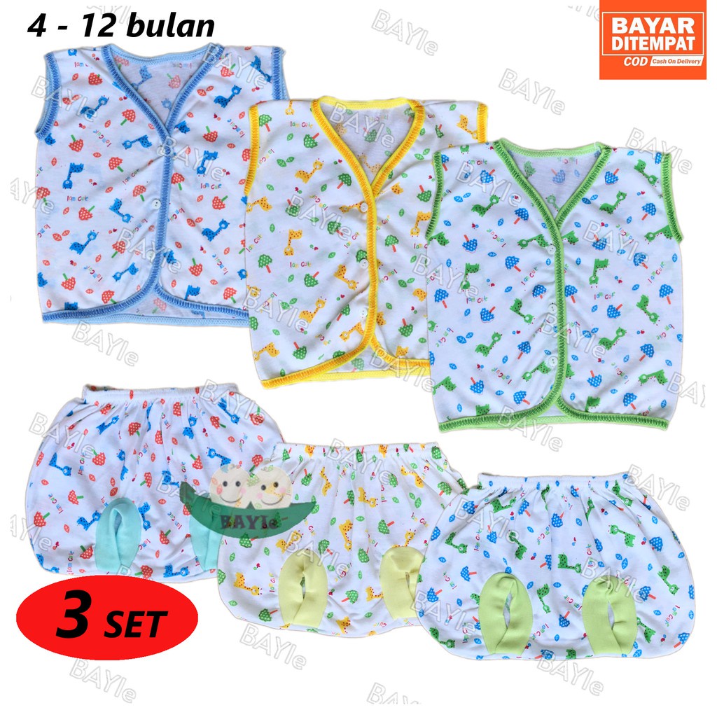 3 SET Setelan Baju Bayi Kutung+Celana Kacamata JUMBO Motif TABUR umur 4 - 12 bulan/baju anak laki-la