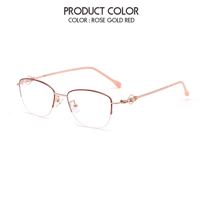 Kacamata Frame Oval Titanium Anti Radiasi Wanita Lensa Minus 8022 - Rose Gold Red, Frame Only