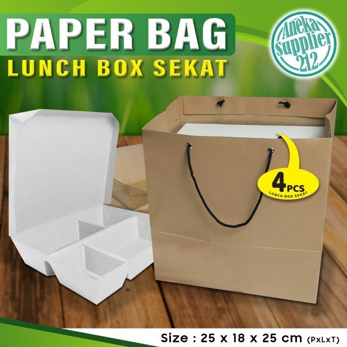 

Paper Bag Coklat Polos - Take Away Lunch Box Sekat - 25x17x25 cm (10 pcs)