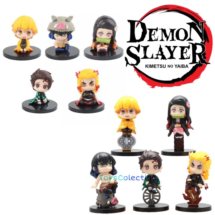 ACTION FIGURE KIMETSU NO YAIBA DEMON SLAYER TANJIRO NEZUKO SET 5 CHIBI - SET CHIBI SIT