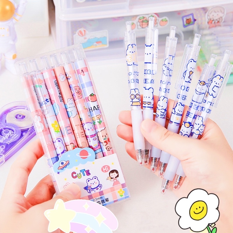 

Kartun 6 PCS/SET 0.5mm tinta hitam tekan kartun lucu gel pena kantor siswa pena alat tulis -Mis Art