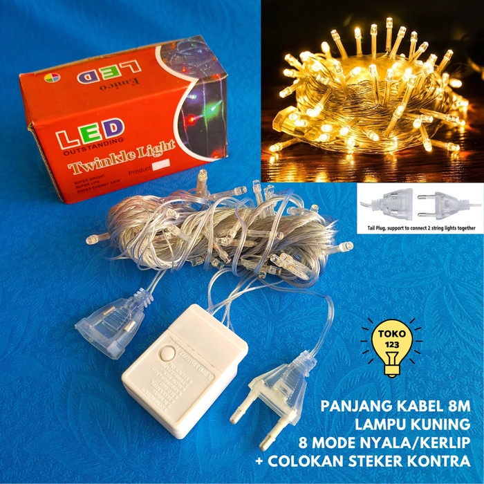 Lampu Hias Pohon Natal Warna Kuning 8 Mode 8 meter 10 meter 8m 10m Steker Kontra Colokan Tambahan Tu