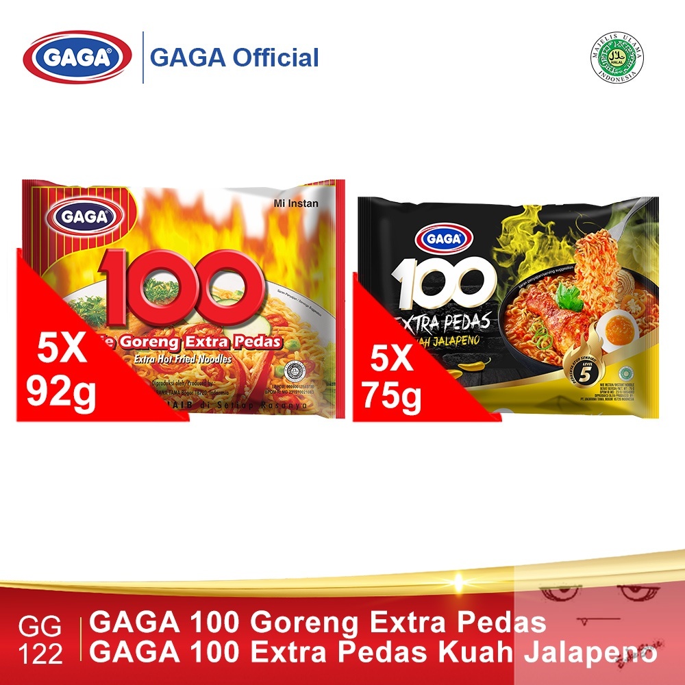 

GAGA 100 Goreng Extra Pedas 5pcs, GAGA 100 Extra Pedas Kuah Jalapeno 5pcs (GG122)