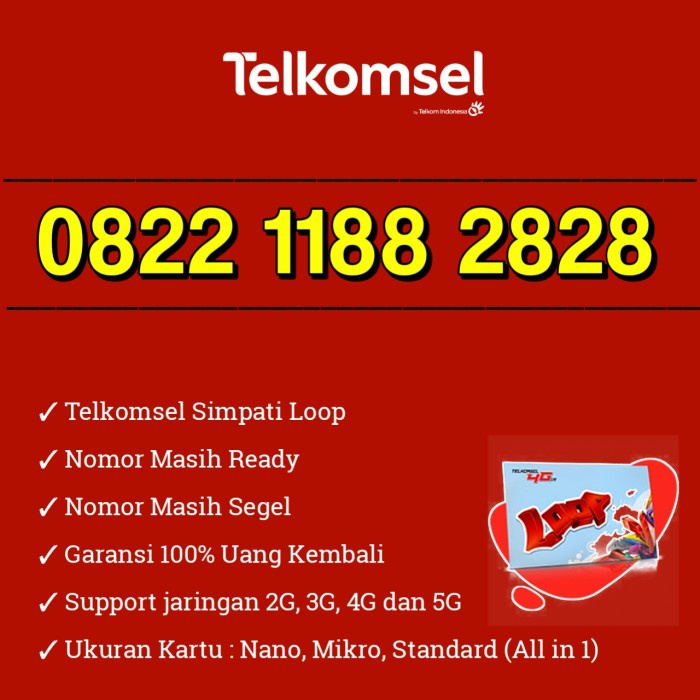 Nomor Cantik HOKI Telkomsel Simpati Loop 0822 1188 2828