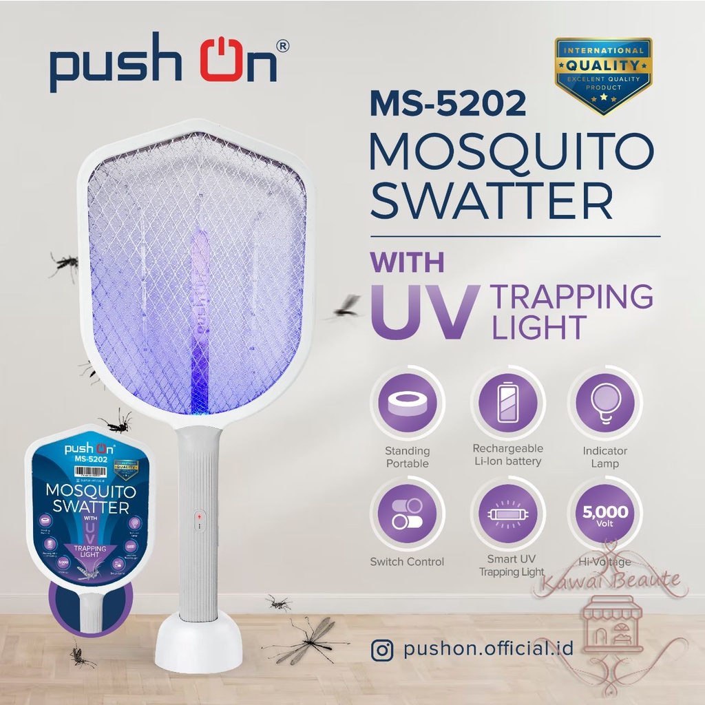 Raket Nyamuk Listrik Push On MS-5202 + UV LED Sinar Ungu / Raket Murah