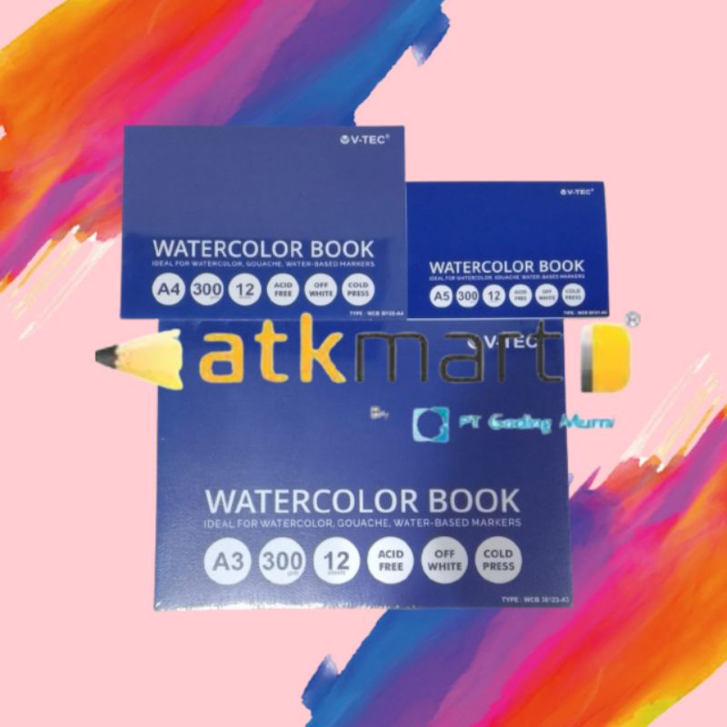 

V-TEC WATERCOLOR BOOK COLD PRESS BUKU GAMBAR LUKIS CAT AIR A5 A4 A3