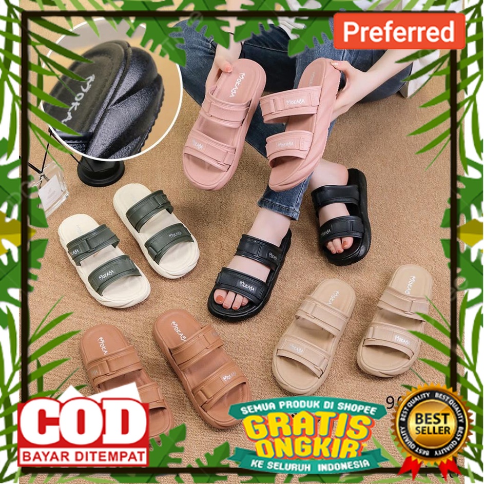 SEPATU SANDAL BEST SELLER TREND TERKINI /Sandal Slop Jelly Wanita Ban 2 Gesper Mokaya Super Empuk Pr