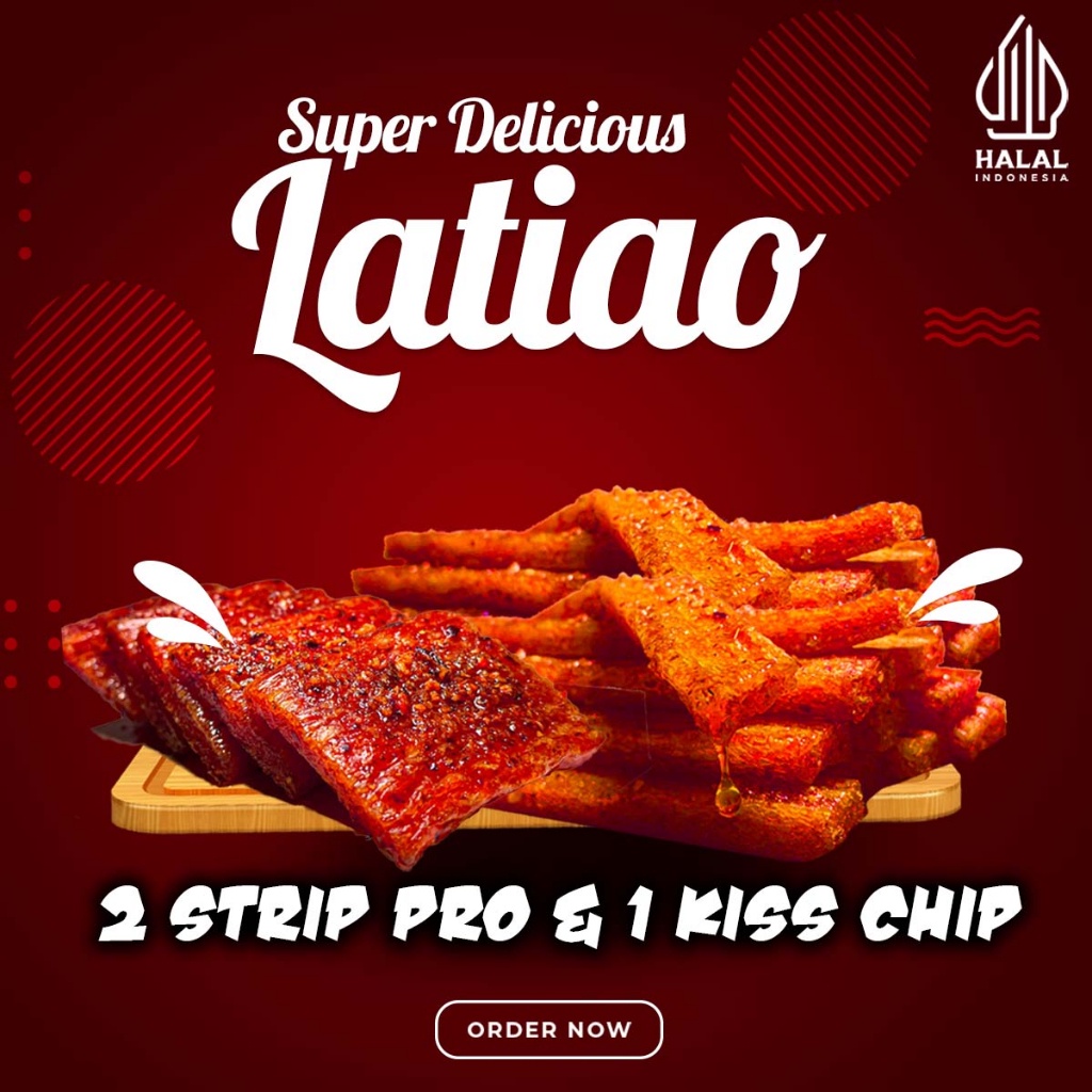 

[PACKAGE LATIAO] Strip Pro (2 Pcs) + Kiss Chip (12 Pcs) | Cemilan Snack VEGETARIAN Gluten | HALAL | Pedas Sugar Free