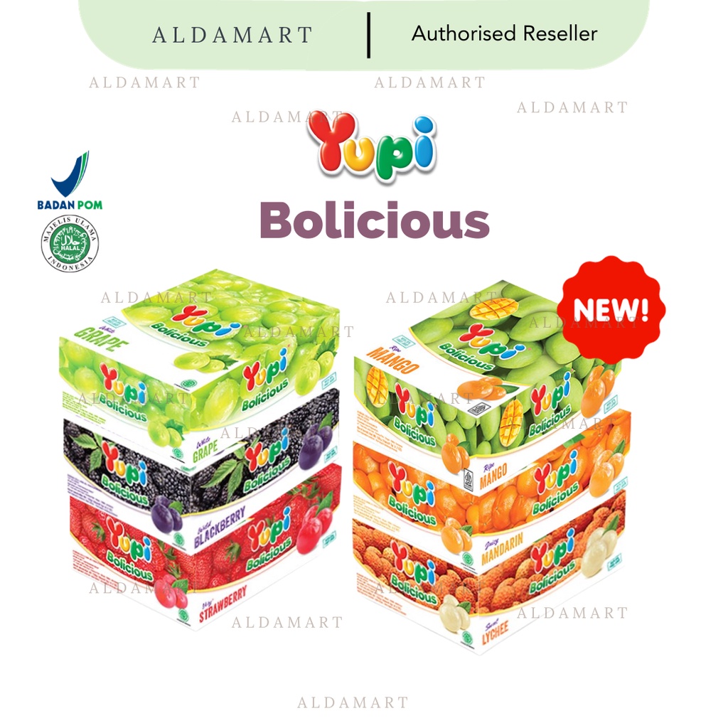 

Permen Yupi Bolicious Viral - Strawberry Blackberry White Grape Leci Mandarin Orange - isi 24