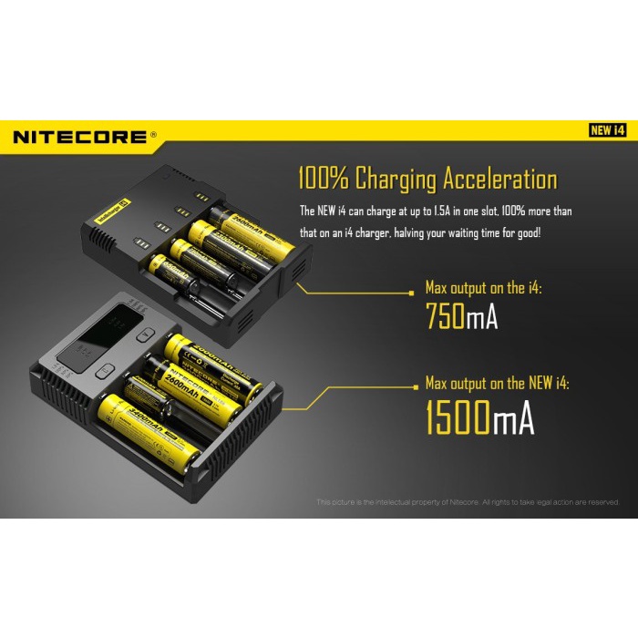 Nitecore Battery / batrai / baterai Charger 4 Sot 18650