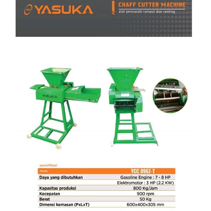 Mesin Pencacah Rumput YCC096ZT YASUKA / Chaff Cutter Machine Mesin Cacah Rumput Ranting Daun Kering 