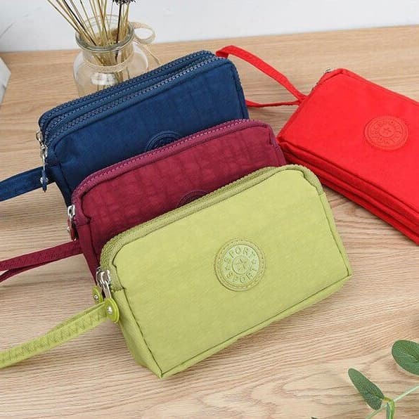 Travel Pouch / Dompet Multifungsi / Pouch Zipper Nylon 3 Sekat - Ungu