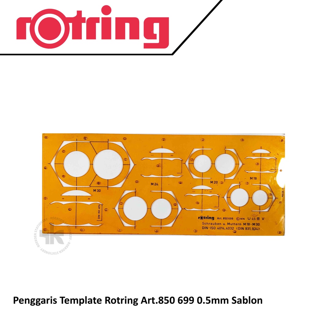 

Rotring Penggaris Template / Sablon Muttern M18 Art.850 699 0.5mm DIN 931.934