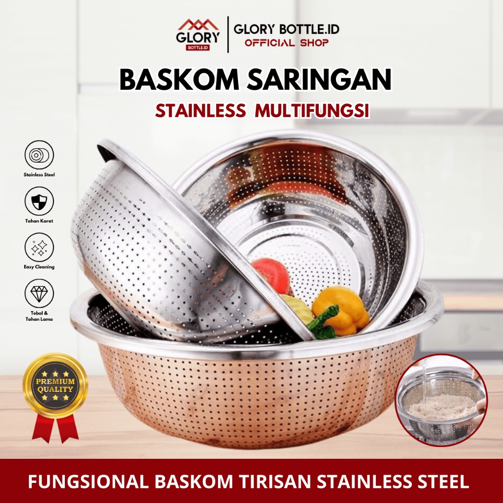 GB - SARINGAN TIRISAN BASKOM SERBAGUNA - BAKUL NASI LUBBANG TANPA TUTUP - STAINLESS STEEL