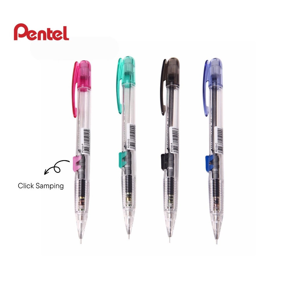 

Pensil Mekanik Pentel PD105T Tip 0.5 mm 2B Techniclick Click Samping Barel Transparant Mechanical Pencil Side Press - Satuan - SHABQ