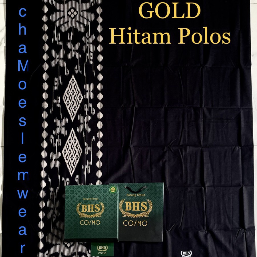 CY76B ALL STORE SARUNG BHS COSMO GOLD CHP HITAM POLOS sarung bhs original songket full sutra 100%